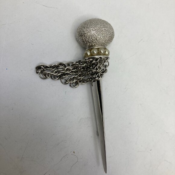 Vtg 1960 LeC BOUCHER rhodium silver tone faux pearl brooch - Picture 3 of 6